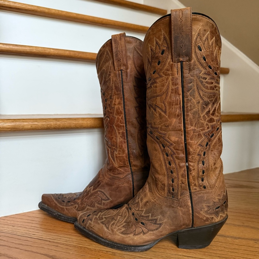 Dan Post Brown 6½ M Leather Made In Mexico Cowboy Western Festival Rodeo Boots - Picture 2 of 14